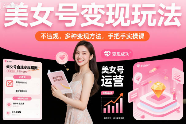 美女号变现玩法，不违规，多种变现方法，手把手实操课-识享社