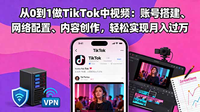 从0到1做TikTok中视频：账号搭建、网络配置、内容创作，轻松实现月入过万-识享社
