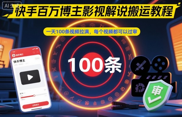 快手百万博主影视解说搬运教程，一天100条视频拉满，每个视频都可以过审-识享社