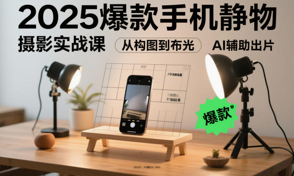 2025爆款手机静物摄影实战课,从构图到布光,不用贵设备,AI辅助出片-识享社