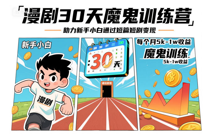 漫剧30天魔鬼训练营,助力新手小白通过短篇短剧变现,每个月5k-1w收益-识享社