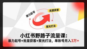 小红书野路子流量课:暴力起号+批量获客+聚光打法,单账号月入3万+-识享社