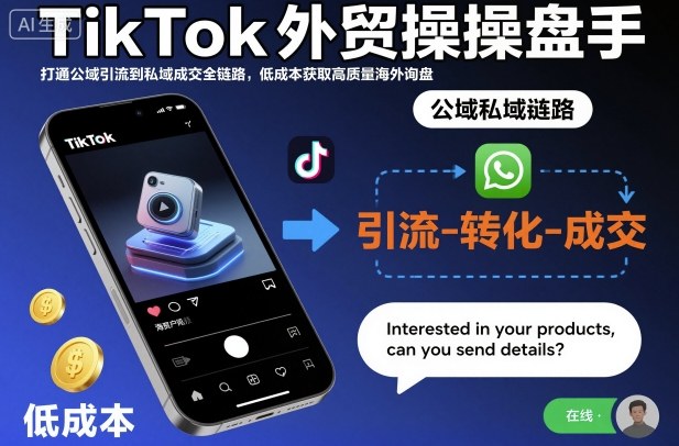 TikTok外贸操盘手，打通公域引流到私域成交全链路，低成本获取高质量海外询盘-识享社