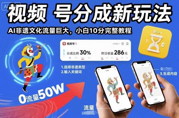 视频号分成新玩法，AI非遗文化流量巨大，小白10分钟搞定，完整教程-识享社