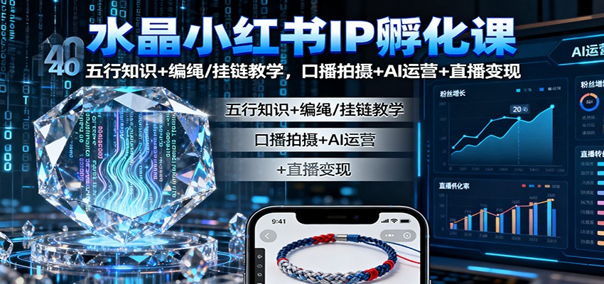 水晶小红书IP孵化课:五行知识+编绳/挂链教学,口播拍摄+AI运营+直播变现-识享社