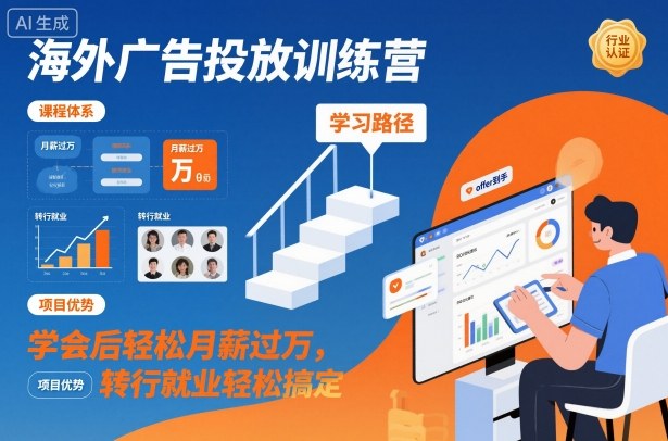 海外广告投放训练营，学会后轻松月薪过万，转行就业轻松搞定-识享社