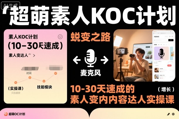 超萌素人KOC计划,10-30天速成的素人变内容达人实操课,适合想做短剧小说推文电商推广的素人入局-识享社