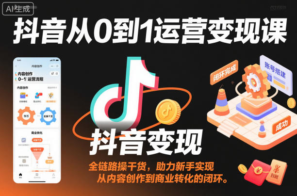 抖音从0到1运营变现课,全链路实操干货,助力新手实现从内容创作到商业转化的闭环-识享社