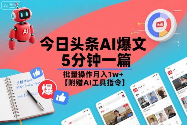今日头条AI爆文,5分钟一篇,批量操作月入1w+【附赠AI工具指令】-识享社