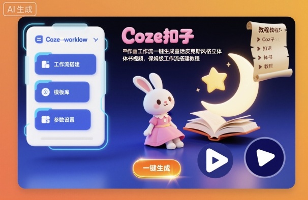 Coze扣子工作流一键生成童话皮克斯风格立体书视频，保姆级工作流搭建教程-识享社