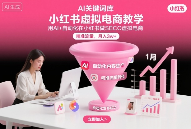小红书虚拟电商项目,用AI+自动化在小红书做SEO虚拟电商,精准流量,月入3w+-识享社