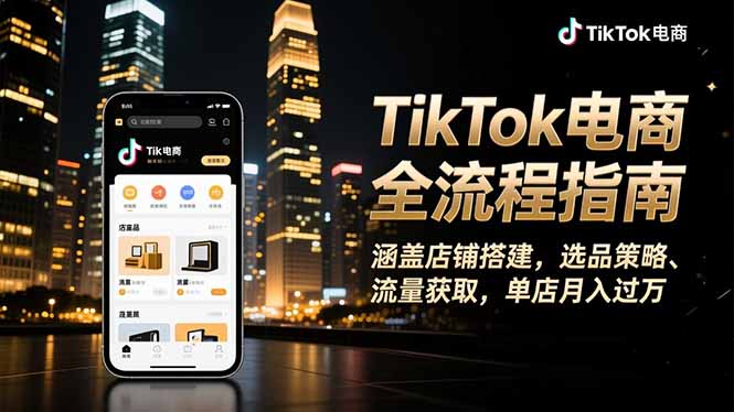 TikTok电商全流程指南,涵盖店铺搭建、选品策略、流量获取,单店月入过万-识享社