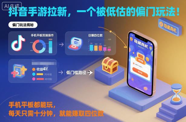抖音手游拉新,一个被低估的偏门玩法!手机平板都能玩,每天只需十分钟,就能賺取四位数【揭秘】-识享社