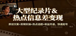 大型纪录片&热点信息差变现:原创文案+剪辑实操+热点选题+收益开通,快速起号-识享社