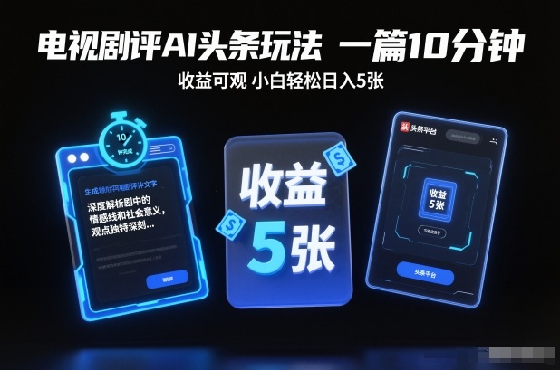 电视剧评AI头条玩法,一篇10分钟,收益可观,小白轻松日入5张+【独家】-识享社