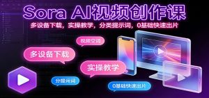 Sora AI视频创作课:多设备下载,实操教学,分类提示词,0基础快速出片-识享社