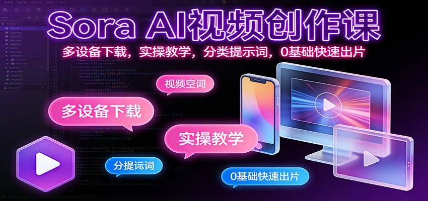 图片[1]-Sora AI视频创作课：多设备下载，实操教学，分类提示词，0基础快速出片-识享社