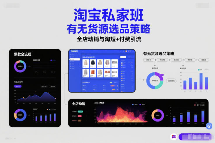 淘宝私家班,有无货源选品策略,高成功率爆款全流程打法,全店动销与淘短+付费引流-识享社