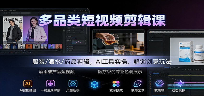 图片[1]-多品类短视频剪辑课：服装/酒水/药品剪辑，AI工具实操，解锁创意玩法-识享社