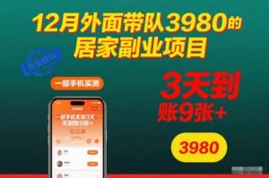 12月外面带队3980的居家副业项目,一部手机实测3天到账9张+,首发教程【揭秘】-识享社