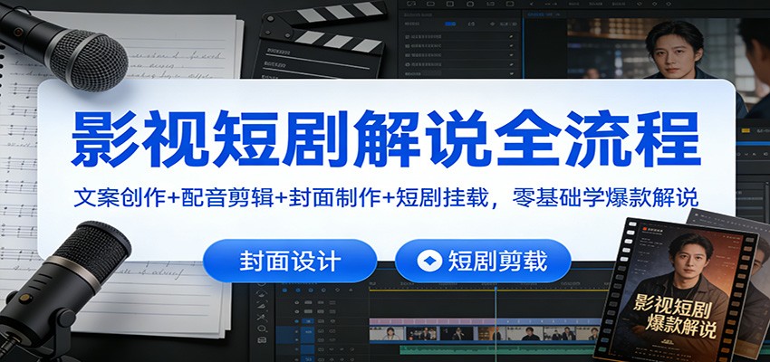 影视短剧解说全流程:文案创作+配音剪辑+封面制作+短剧挂载,零基础学爆款解说-识享社