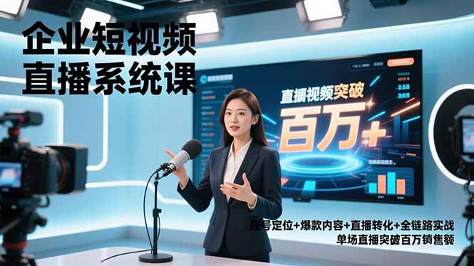 企业短视频直播系统课，账号定位+爆款内容+直播转化+全链路实战，单场直播突破百万销售额-识享社