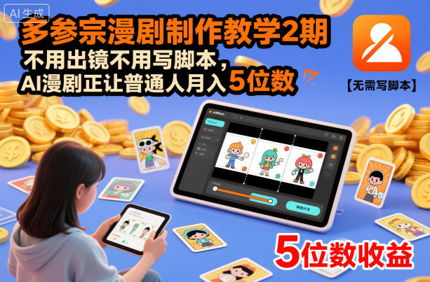 多参宗漫剧制作教学2期,不用出镜不用写脚本,AI漫剧正让普通人月入5位数(更新)-识享社