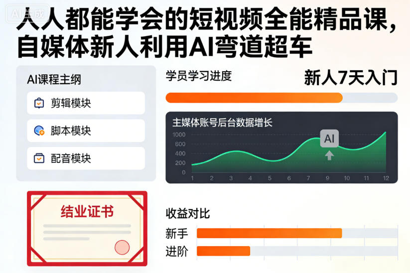 人人都能学会的短视频全能精品课,自媒体新人利用AI弯道超车-识享社