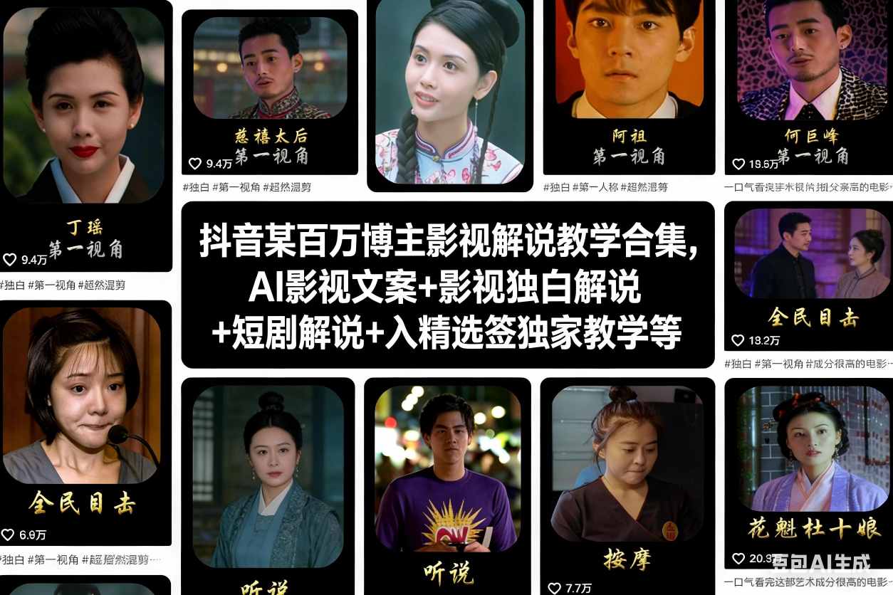 抖音某百万博主影视解说教学合集,AI影视文案+影视独白解说+短剧解说+入精选签独家教学等-识享社