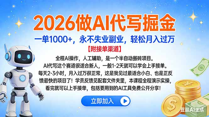 2026做AI代写掘金,一单1000+,永不失业副业,轻松月入过万-识享社