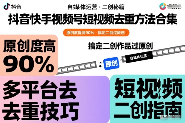 抖音快手视频号短视频去重方法合集,原创度提高90%,搞定二创作品过原创-识享社