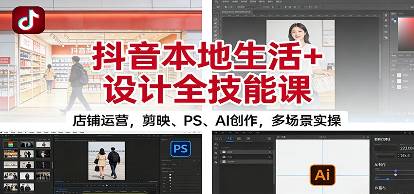 抖音本地生活+设计全技能课:店铺运营,剪映、PS、AI创作,多场景实操-识享社