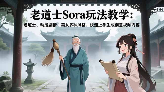 老道士Sora玩法教学：老道士、动漫剧情、美女多种风格，快速上手生成创意视频内容-识享社