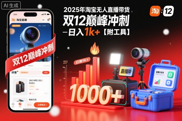2025年淘宝无人直播带货，冲刺双12，日入1k+【附工具】【揭秘】-识享社