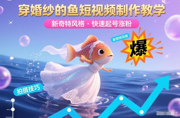 穿婚纱的鱼短视频制作教学，新奇特风格，快速起号涨粉-识享社