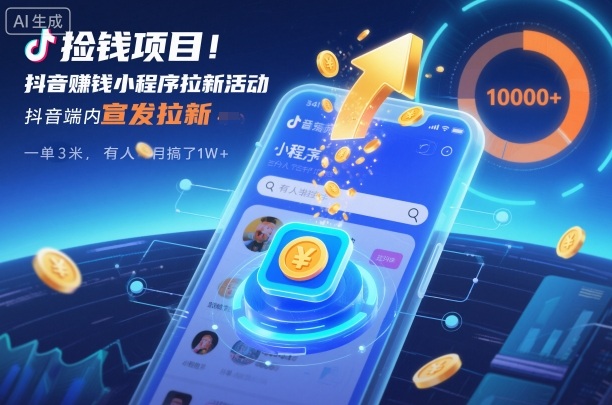 捡钱项目!抖音賺钱小程序拉新活动,抖音端内宣发拉新,一单3米,有人半个月搞了1W+-识享社