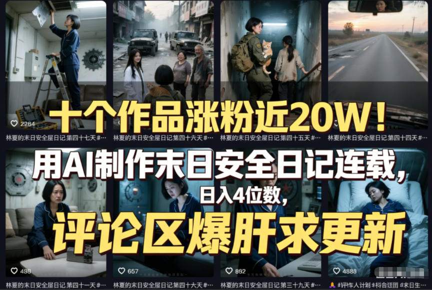 十个作品涨粉近20W！用AI制作末日安全日记连载，日入4位数，评论区爆肝求更新(附详细步骤)-识享社