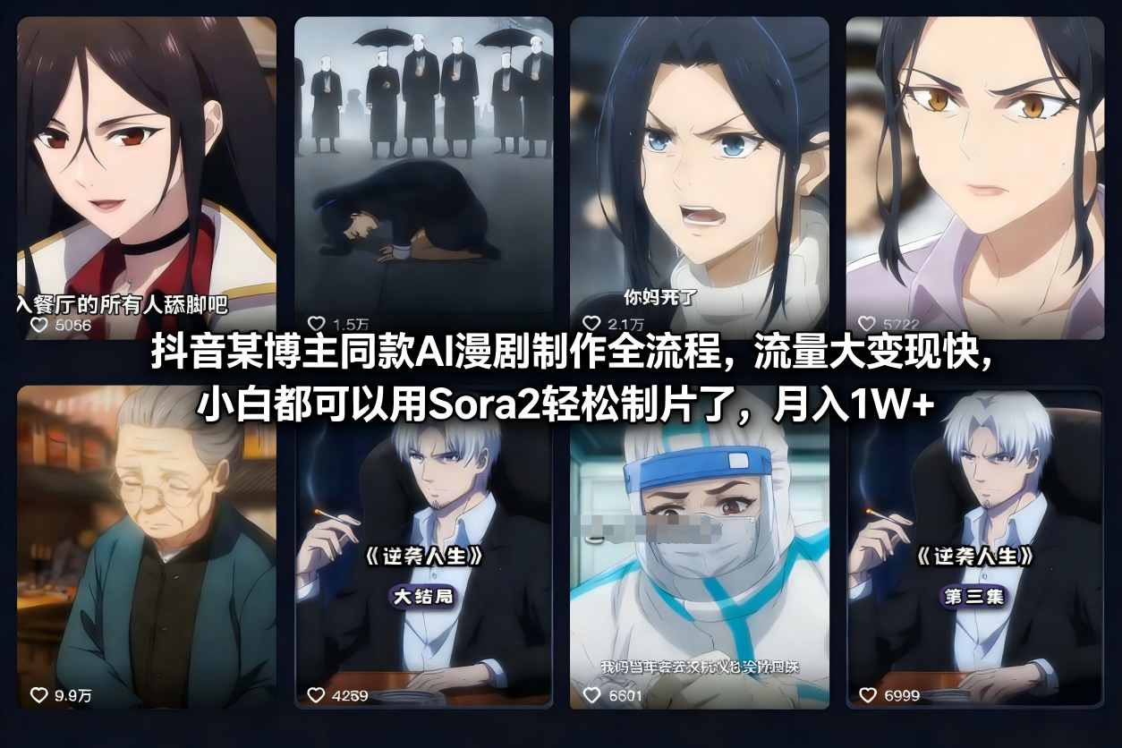 抖音某博主同款AI漫剧制作全流程,流量大变现快,小白都可以用Sora2轻松制片了,月入1W+-识享社