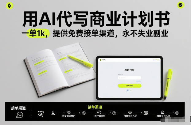 用AI代写商业计划书,一单1k,提供免费接单渠道,永不失业副业-识享社