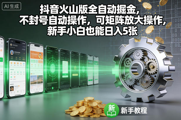 抖音火山版全自动掘金,不封号自动操作,可矩阵放大操作,新手小白也能日入5张【揭秘】-识享社