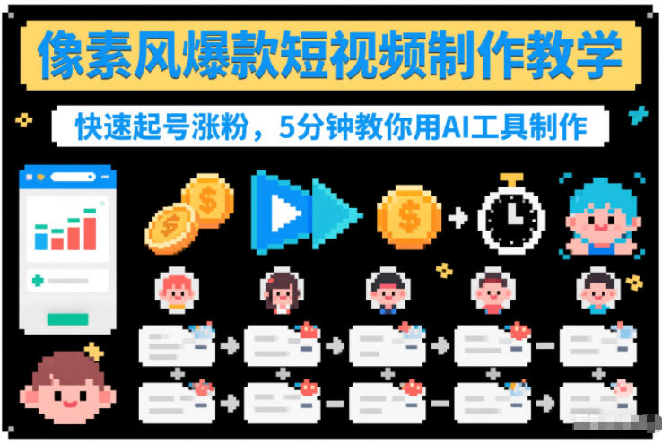 像素风爆款短视频制作教学,快速起号涨粉,5分钟教你用AI工具制作-识享社