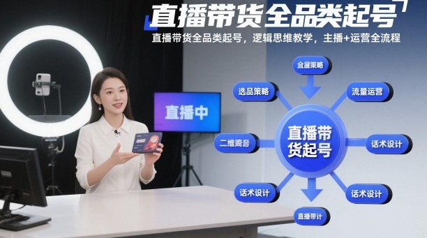 直播带货全品类起号，逻辑思维教学，主播+运营全流程-识享社