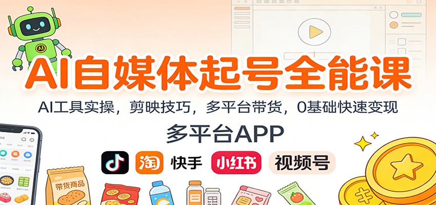 AI自媒体起号全能课:AI工具实操,剪映技巧,多平台带货,0基础快速变现-识享社