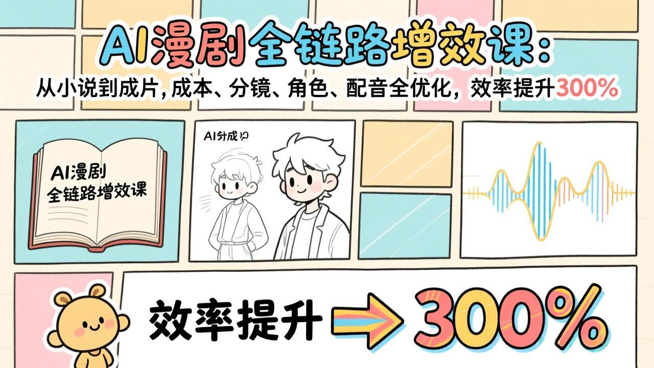 AI漫剧全链路增效课:从小说到成片,成本、分镜、角色、配音全优化,效率提升300%-识享社