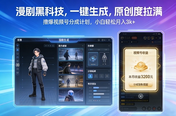 漫剧黑科技，一键生成，原创度拉满，撸爆视频号分成计划，小白轻松月入3k+-识享社