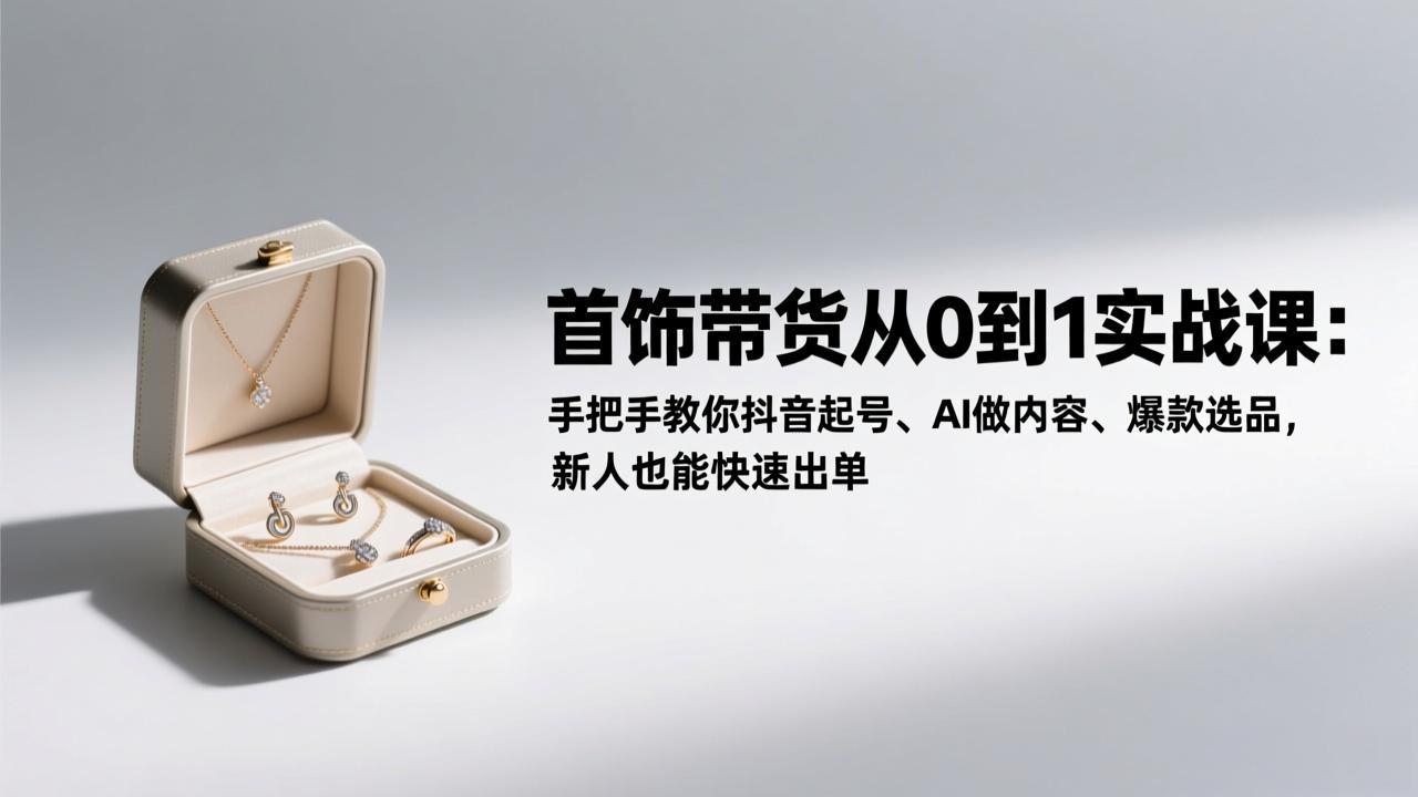 首饰带货从0到1实战课:手把手教你抖音起号、AI做内容、爆款选品,新人也能快速出单-识享社