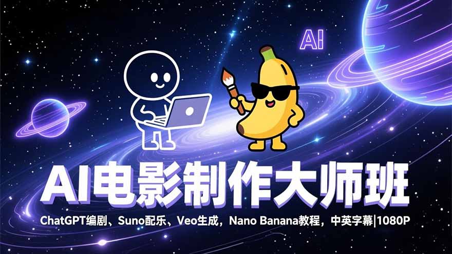 AI电影制作大师班:ChatGPT编剧、Suno配乐、Veo生成,Nano Banana教程,中英字幕|1080P-识享社