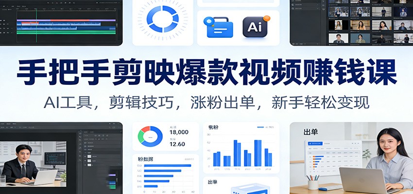 手把手剪映爆款视频赚钱课:AI工具,剪辑技巧,涨粉出单,新手轻松变现-识享社
