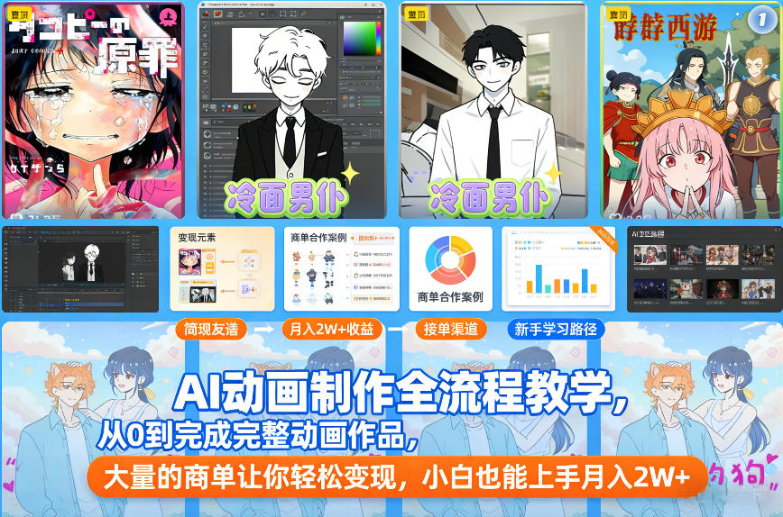 AI动画制作全流程教学,从0到完成完整动画作品,大量的商单让你轻松变现,小白也能上手月入2W+-识享社
