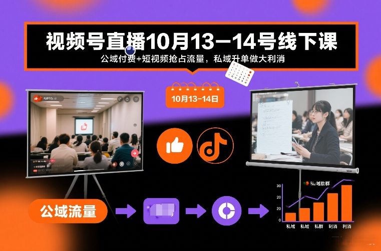 视频号直播10月13-14号线下课，公域付费+短视频抢占流量，私域升单做大利消-识享社
